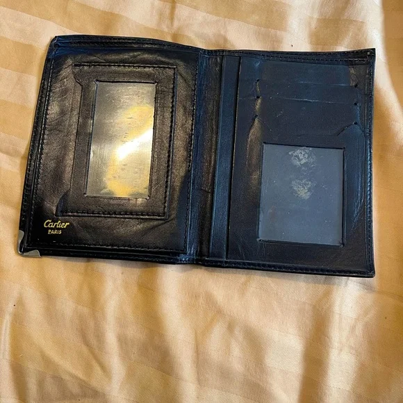 Cartier Trifold Wallet Black Calfskin Leather.